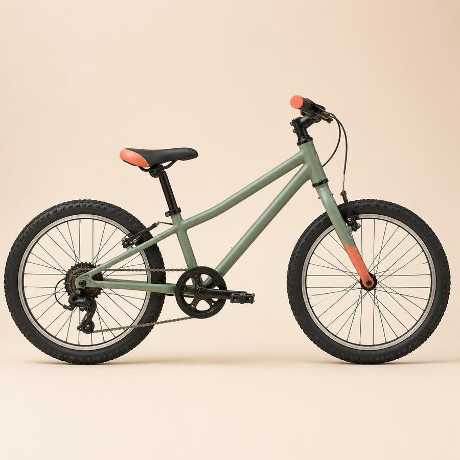Sage green 20-inch kids' bicycle for a school-age rider, shown side on